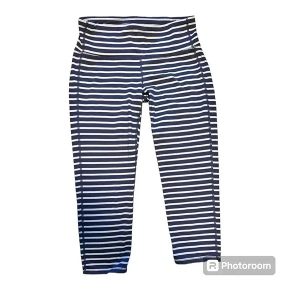 Athleta Women’s Sz S Navy/White Striped Leggings - Picture 1 of 3